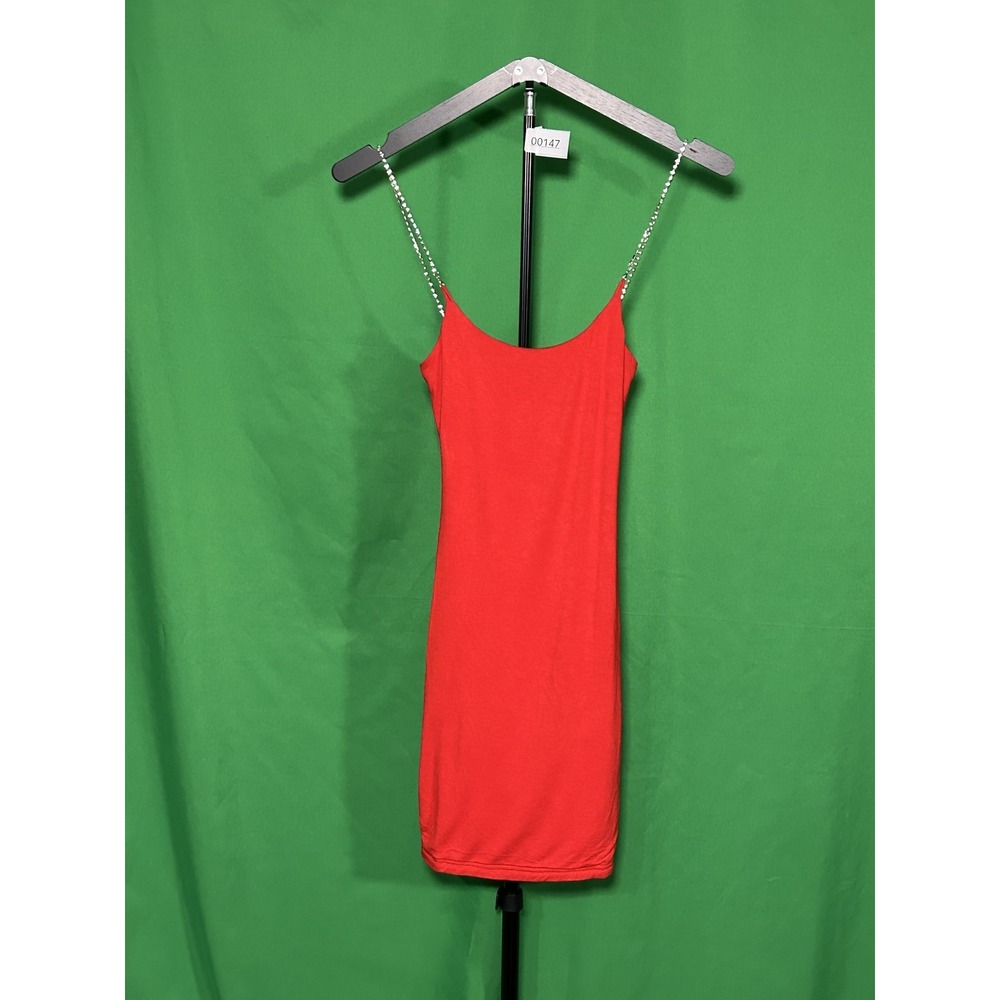 Fashion Nova Red Rhinestone Strap Bodycon Mini Dress S 1123HD